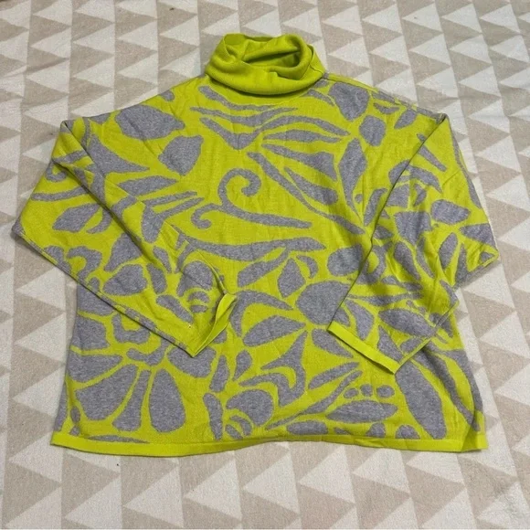 Tanya Taylor mock neck sweater oversized knit wool neon cut work floral - Picture 2 of 4
